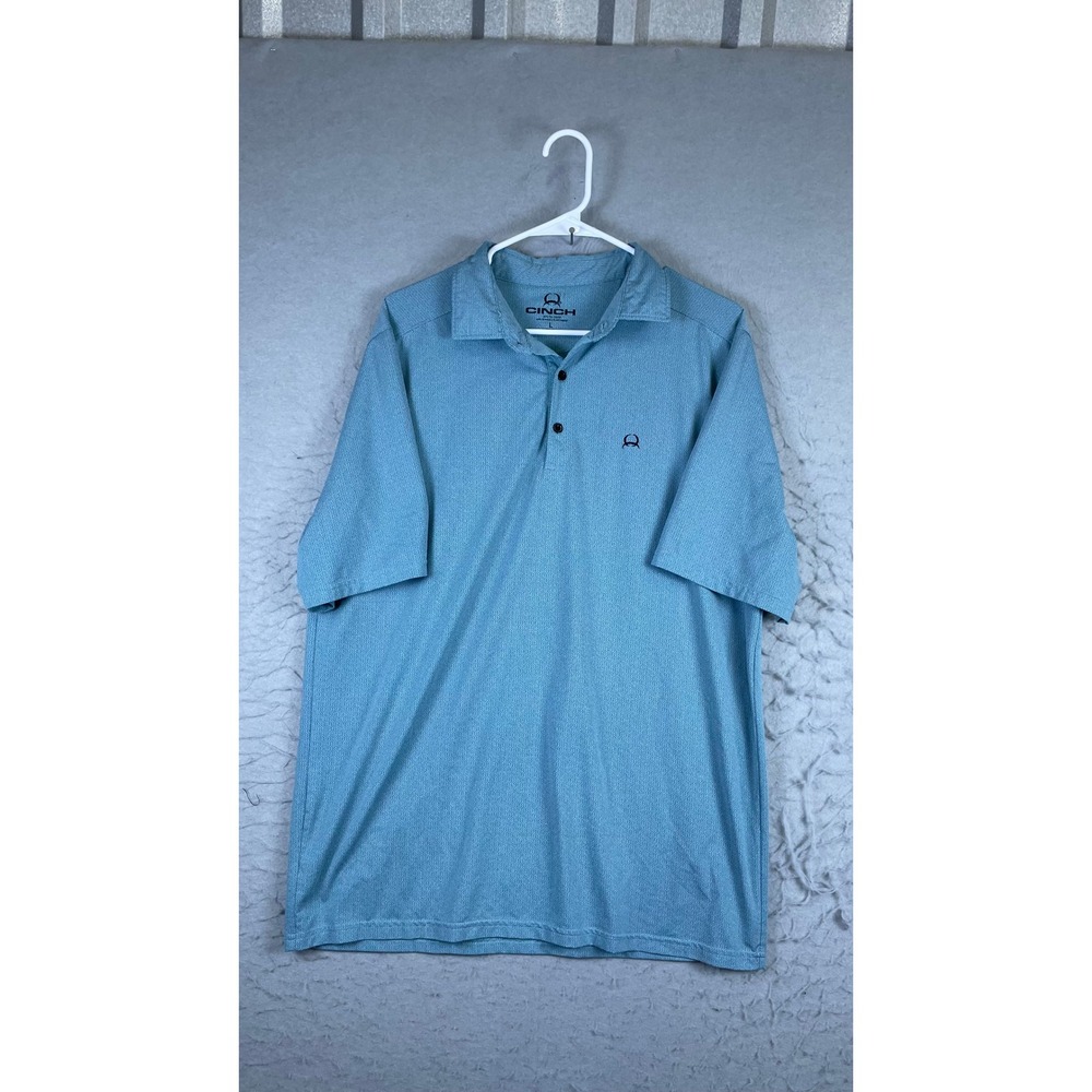 Cinch Polo Shirt Mens Large Blue Excellent ArenaFlex Short Sleeve Textured Logo